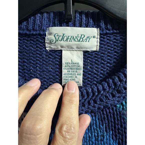 Vintage 90s St Johns Bay Sweater Ramie Cotton Sweater Large Geometric Chunky - Picture 3 of 4